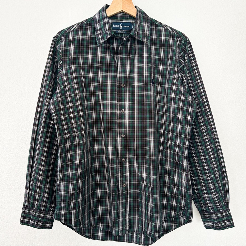 Ralph Lauren Shirt Mens Custom Fit Long Sleeves Button Plaid, Medium, Preppy